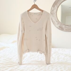 Helmut Lang Distressed V Neck Sweater Small